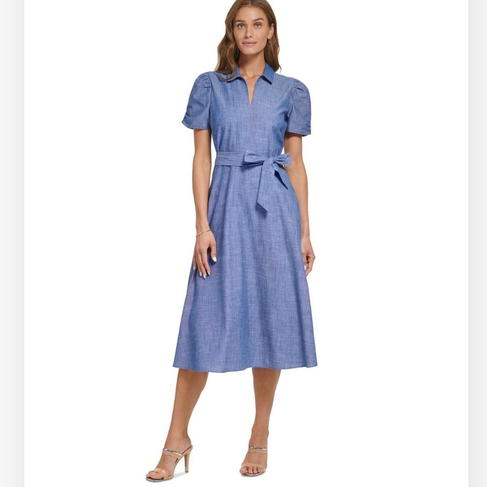 NWT DKNY Women’s Ruched-Sleeve Belted Dress Size 4